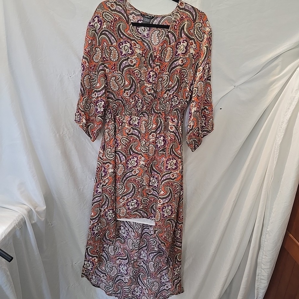 Rock 47 By Wrangler Dress XL Paisley Hi/low Smocked Waist Buttons Cottagecore